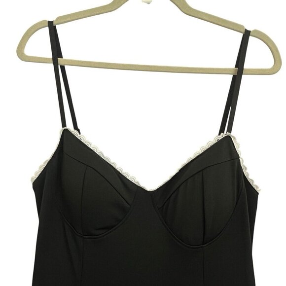 Fit & Flare Lace Black Midi Milkmaid Slip Dress L Goth Witchy Cottagecore Pirate - Picture 6 of 15